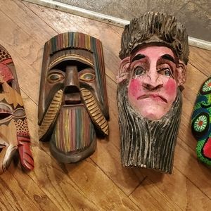 Mexican/Africa Folklore Handcarved Wood Masks Lot of 4 #handmade #realwood #art